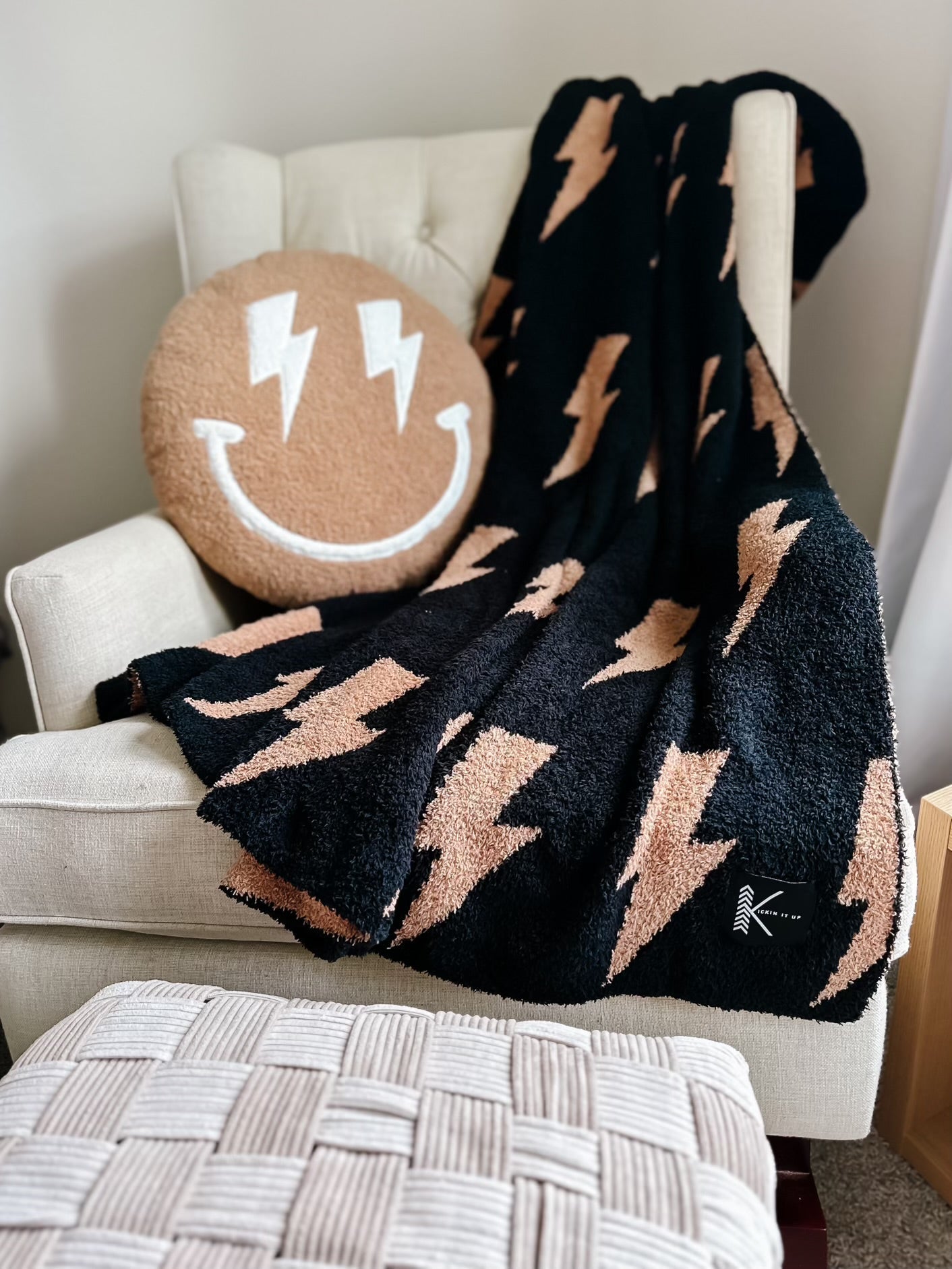 Black + Camel Bolt Cozy Blanket