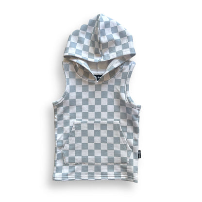 BAMBOO HOODIE TANK- Stone Check