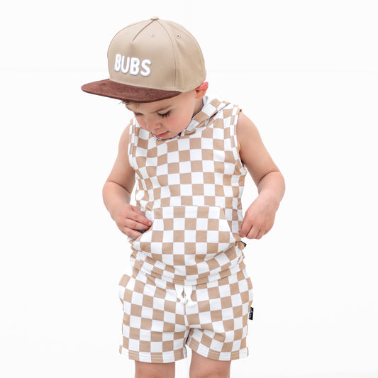 BAMBOO HOODIE TANK- Tan Check