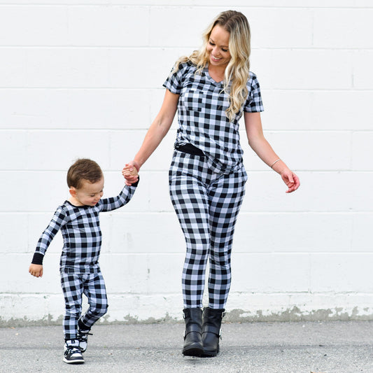 MAMA V-NECK- Grey Buffalo Plaid